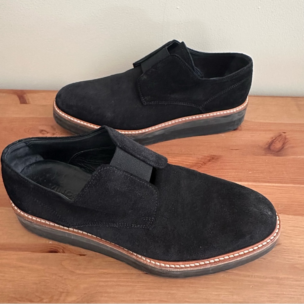 VINCE Women's Black Suede Leather Davy Slip-On Platform Oxford Loafers Shoes 7.5
